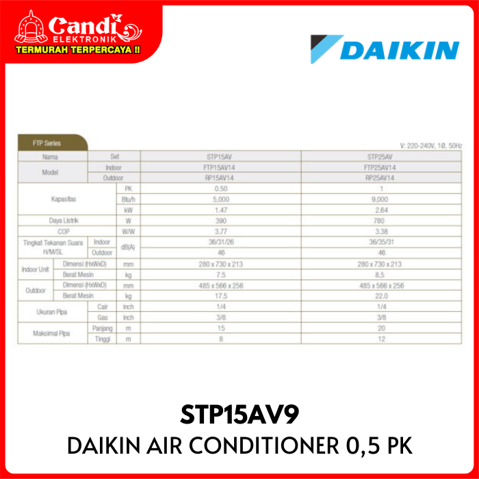 Ac Daikin 0,5 Pk Stp15av9  (indoor Ftp15av149 + Outdoor Rp15av149)